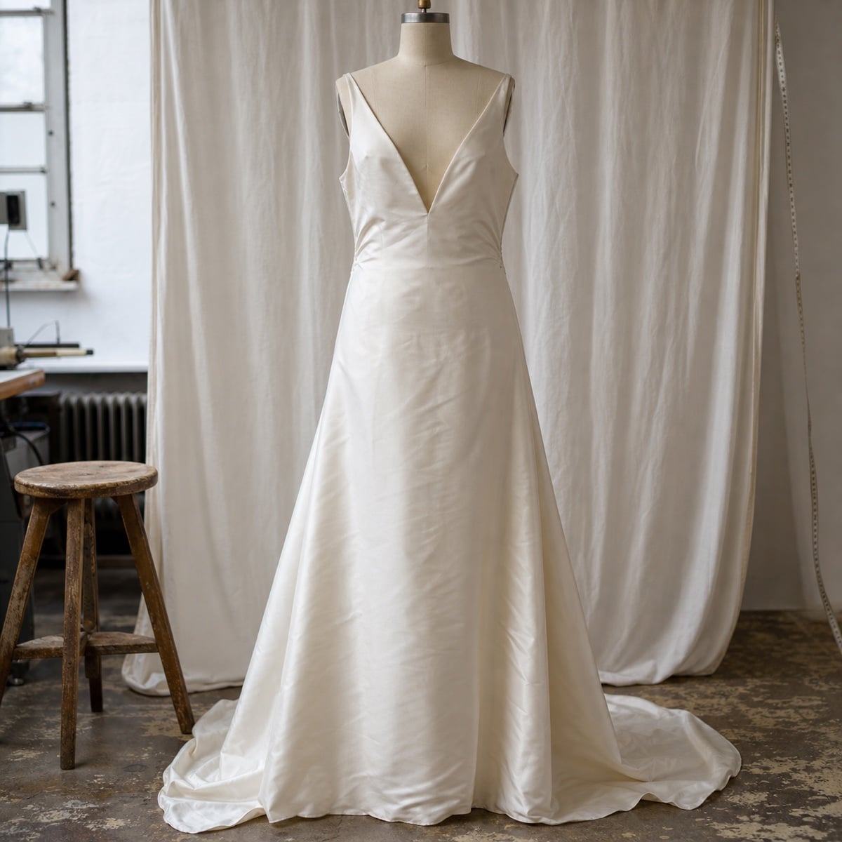 Brautkleid vor der Anpassung (KI-generierte Illustration)
